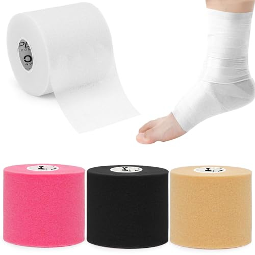 OK TAPE Cinta adhesiva preenvasada (4 rollos) - Espuma protectora atlética para deportes, protección para tobillos, muñecas, manos y rodillas, 7cm x 27m,Color Mixto