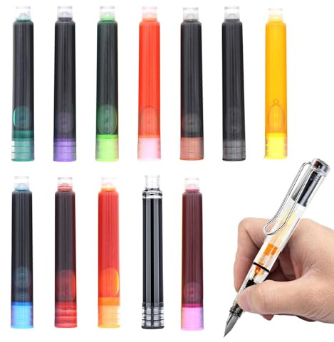 Tuxxjzm Cartuccia di ricarica per penna stilografica, 12 mine colorate per penna stilografica, cartuccia d'inchiostro per 2,6 mm di diametro del foro