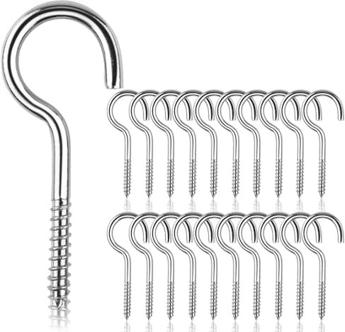 Vis à Crochet en C, Crochet à vis Ouvert, 20 Crochet de point d'interrogation, 60mm Crochet Fileté, Crochets à Boucle, fixations au plafond à visser pour tasses, lumières LED, pot de fleur