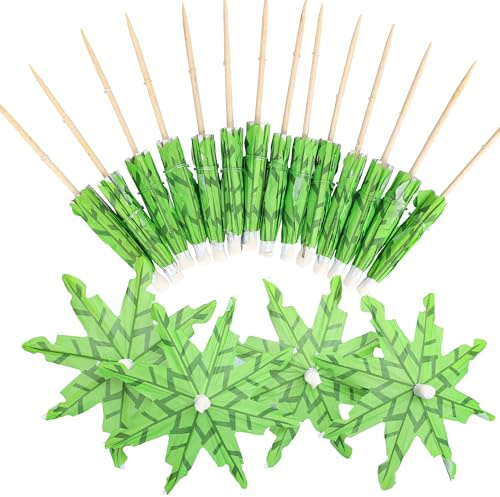 Gyufise 50Pcs Tropical Coconut Palm Tree Cupcake Toppers Paper Umbrellas with Wood Toothpicks for Summer Hawaiian Cupcake Toppers Umbrella Handmade Sticks Party Decoration Supplies