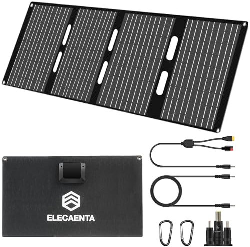 ELECAENTA 60W Solar Panel ETFE Portable Solar Charger 3 Ports, IP68 Waterproof, Foldable Lightweight Monocrystalline Solar Cell for Camping Power Station Generator RV Home Outdoor