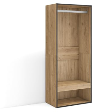 Skraut Home | Offener Kleiderschrank | Kleidung, Schuhe | 60x145x35 cm | Für Schlafzimmer, Zimmer | Garderobenschrank | Moderner Stil | Eiche