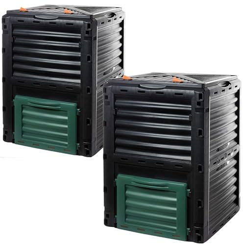 2friends Lot de 2 composteurs rapides en plastique robuste avec couvercle à charnière - 300 litres (H x l x P) : 83 x 61 x 61 cm - Composteur thermique pour déchets de jardin et de cuisine - 100 %