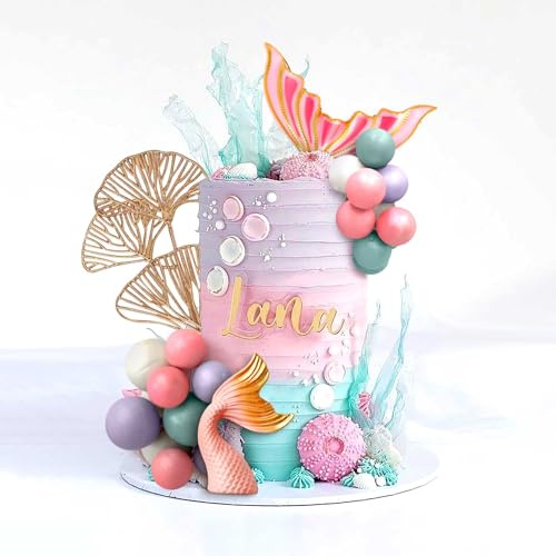 LaVenty Pink Mermaid Tail Cake Topper Under the Sea Cake Decoration Balls Cake Topper Mermaid Tail Cake Topper Mermaid Party Supplies