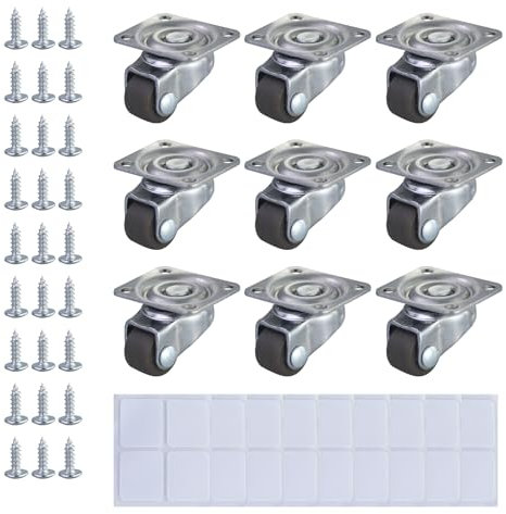 Lot de 9 petites roulettes pivotantes à 360° de 12 mm avec roulement à billes pour petits meubles, ustensiles de cuisine, seau, silencieuses (avec 36 vis, 9 autocollants double face)