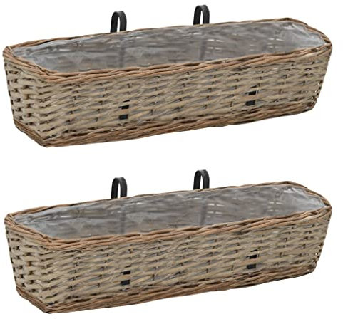 Refined 2X Blumenkasten Rattan Weide Balkonkasten Blumentopf Balkon Garten (60 x 18 x 13 cm)
