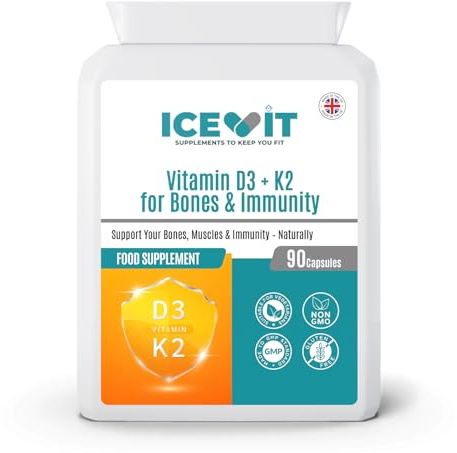 Vitamin D3 3000 IU & K2 MK-7 100µg – High Strength Vitamin D 3 + K 2 Supplement – 90 Capsules – Supports Bones, Muscles & Immune System – UK Made – Non-GMO – GMP Certified – Vegetarian