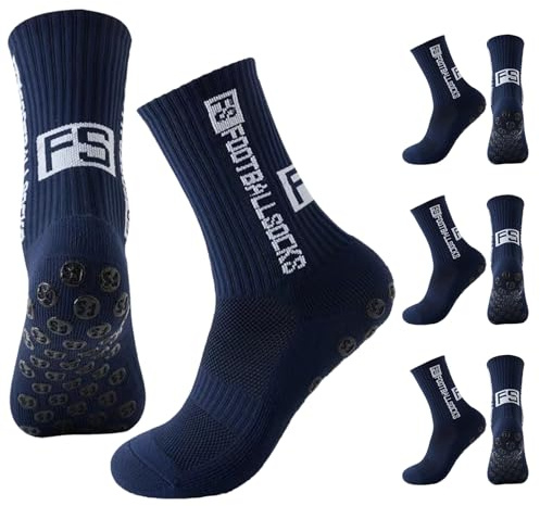 FANSEZQ 3 Paia Di Calzini Da Calcio, Non-Slip Soccer Socks for Men & Women Da Uomo/Donna, Con Tecnologia Antiscivolo（39-46） (Blu navy)
