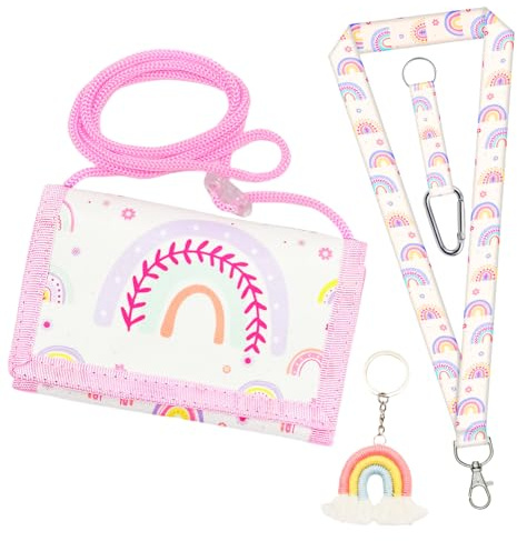 WanderGo Portmonee Kinder, Brustbeutel Mädchen Geschenke Brustbeutel Kinder Schultüte Mädchen Füllung mit Regenbogen-Anhänger Langer Lanyard