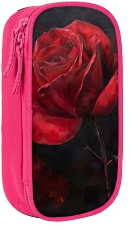 Lootpe Red Rose Print Pencil Case,Storage Bag, Large Capacity Pencil Box, Portable Office Pen Bag With Zipper