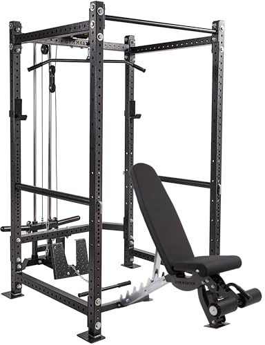 GYM MASTER GM3 Power Rack Squat Cage with Dual Cable System and Bench - Power Rack: H206CM, D90cm