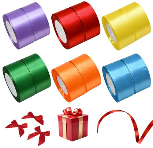 Zyiphor 12 Rollos Cinta de Raso, Cinta de Satén Ancha de Colores 40mm x 22m | 6 Colores | para Manualidades, Decoración, Bodas, Regalos, Lazos y DIY