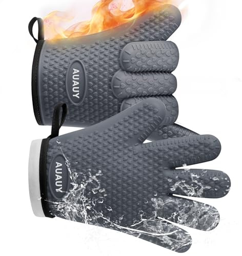 AUAUY Guanti da Forno, Guanti da Forno in Silicone Impermeabili, Grigio