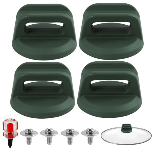 FunWorth 4 Pack Pan Lid Knob Replacement, Universal Pot Lid Knobs with Screws & Screwdriver, Heat Resistant Cookware Lid Handle for Saucepans, Frying Pans and Pot Covers (Green)