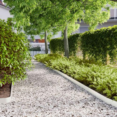 Valla de jardín para bordes de césped, 10 unidades, color blanco, 10 x 103 cm, acero laminado en frío para bordes de césped, macizos de flores, caminos y bordes de patio