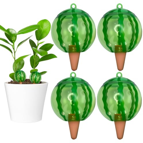 Lvjkes 4 Pieza Riego automatico macetas, Regar Plantas Vacaciones, Diseño con Forma de sandíao, Bola de riego para Plantas Apta para Varias macetas (1Pieza x 500 ml)