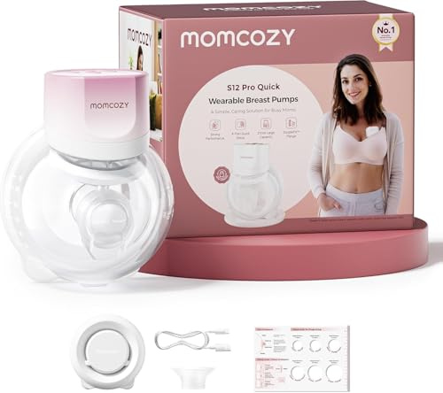 Momcozy Bröstpump S12 Pro Quick, Trådlös Handsfree Elektrisk Bröstpump, DoubleFit™ Hybrid Fläns, 3 Lägen & 9 Nivåer, Bärbar Pump med Smart Skärm, 1 Styck, Rosa