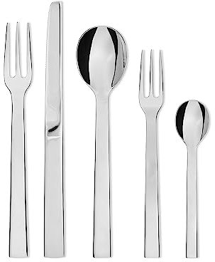 Alessi DC05S5 Santiago Besteckset 5tlg. Tafellöffel,Tafelgabel,Tafelmesser, Teelöffel und eine Dessertgabel, Edelstahl, 5 TLG, 5-Einheiten