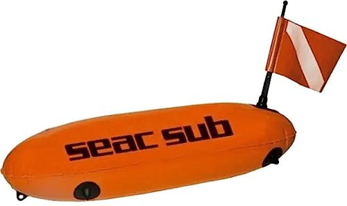 SEAC Siluro, Boa Fluorescente con Sagola, Alta visibilità per Immersioni Subacquee con Bandiera Rimovibile, Cima e 2 Moschettoni Inclusi