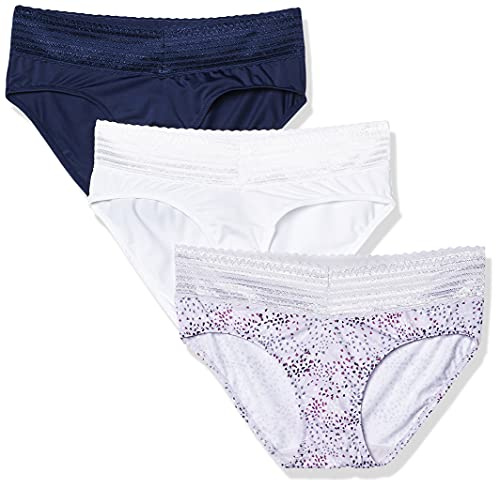 Warner's womens Blissful Benefits No Muffin 3 Pack Hipster Panties, Navy Ink/White/Lilac Petals Print, Large US