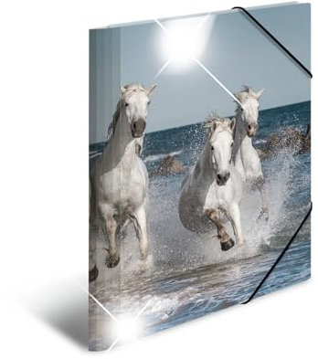 HERMA Sammelmappe A4 Pferde, Kinder Eckspanner-Mappe aus Kunststoff mit Tier Motiv, Hochglanz-Optik, Gummizug, Innenklappen und Innendruck für Jungen und Mädchen