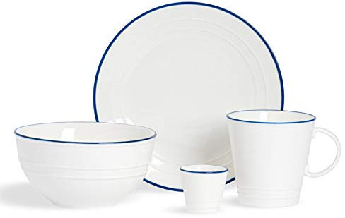 Nicola Spring Farmhouse 16 Piece Crockery Set - White Porcelain Breakfast Set with 4 Bowls, 4 Plates, 4 Mugs & 4 Egg Cups - Rustic Country Cottage Dishwasher Safe Kitchen & Dining Tableware