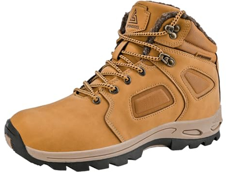 SPSHOOS Stivali da Neve Uomo Inverno Impermeabili Trekking Scarpe Outdoor Pelliccia Sneakers Cachi 40