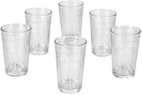 Orientalische verzierte Teegläser Set 6 Gläser Weiss Silber | Marokkanische Tee Gläser 6 Farben Deko Ramadan | 6 x Orientalisches Marokkanisches Teeglas verziert