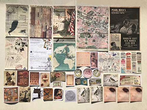 DESEACO Vintage Aesthetic Memorial Adhesive Handcrafts Washi Sticker Pack, Artsy Antique Paper Decals Supplies for Old-Time Travel Crafts Material Set