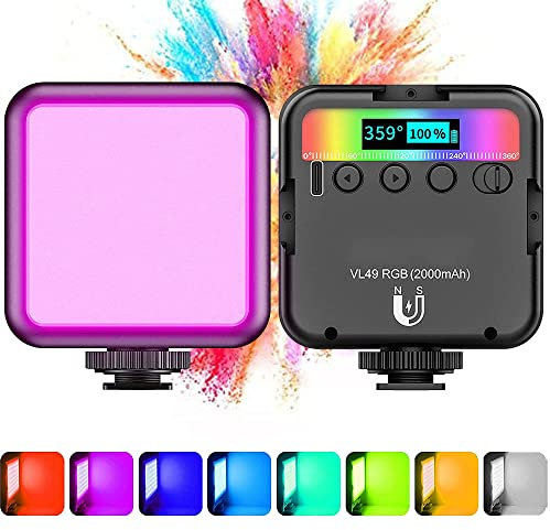 RGB Led Video Light, Mini Led Camera Light with 3 Cold Shoe Mounts, Photography Lights Magnet Adsorption, 2500K-9500K, Brightness Adjustable Portable Photography Lighting