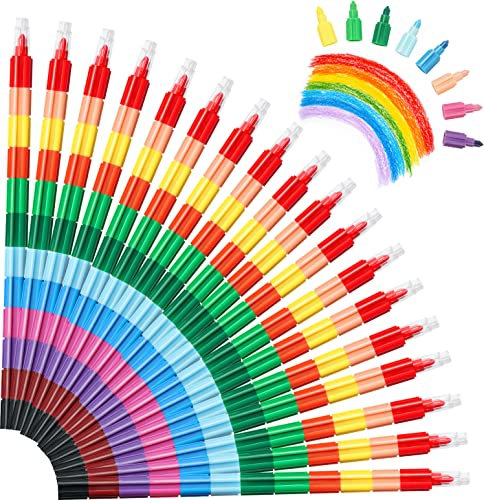 Vicloon Wachsmalstifte, 18 Stück Stapelbare Buntstifte kinder, Baustein Buntstifte 12 Farben, Kinder Malstifte Spielzeug für kinder Malerei Geschenk Büro Schulbedarf