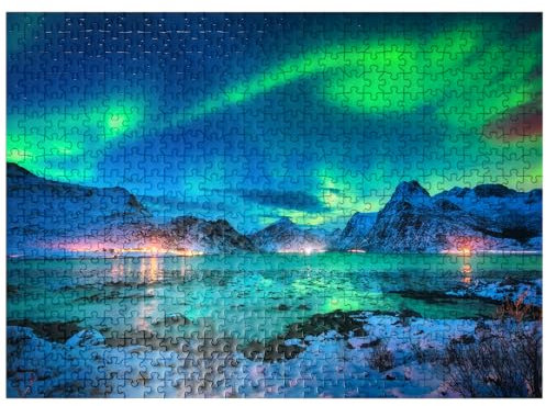 MyPuzzle Aurora Borealis – Northern Lights Over Lofoten, Norway - Premium 500 Piece Jigsaw Puzzle for Adults
