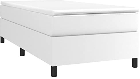 vidaXL Bettgestell, Polsterbett Bett für Schlafzimmer, Bettrahmen mit Lattenrost, Kunstlederbett Einzelbett, Weiß 100x200cm Kunstleder