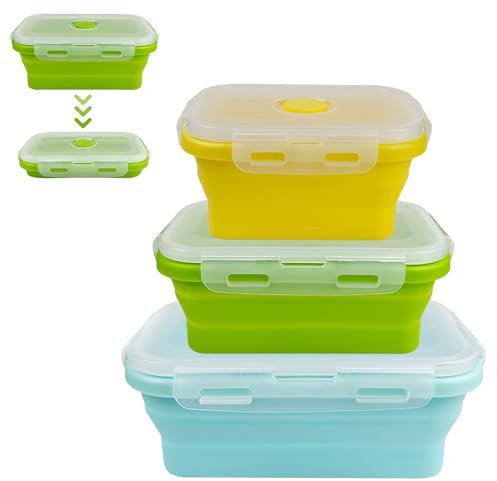 Faltbare Dosen mit Deckel, 3pcs Camping Schüssel Faltbar,Faltbare Brotdose Reise, Wiederverwendbare Faltbare Dose mit Deckel set für Camping, Wandern, Picknick, Travel, Schule
