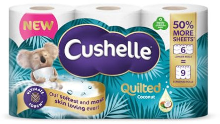 Cushelle Quilted Coconut 50% Longer Lasting Toilet Tissue 6 Equals 9 Regular Rolls