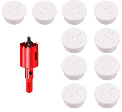 DuDuZui 10 Piezas Pasacables de Escritorio, 25mm Blanco Ojal de Escritorio de Ojal de Cable de Escritorio Cubiertas, para Cable de Mesa de Oficina y Hogar, con Sierra Perforadoras (Blanco)