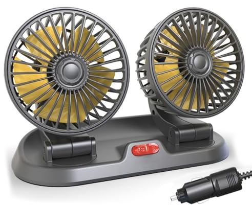 KUWUNG Ventilador de Coche 12V, Doble Cabezal Giratorio de 360 Grados Con Ventilador Doble de 2 Velocidades, Adecuado con encendedor de Cigarrillos para Coches 12V 24V