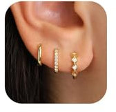 ZHESHY Gold Ohrringe Set Damen 3 Paar 14 Karat Vergoldete Klein Creolen Earrings mit Zirkonia Stapelbar Wasserfest Hypoallergen Goldene Ohrringe Mehrere Piercings Gold Schmuck für Frauen Mädchen