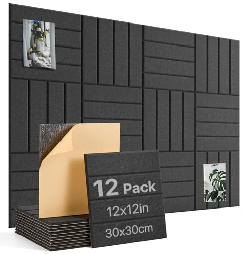Woovio Cork Board 48x36 Large Felt Bulletin Board with Self Adhesive, Cork Boards for Walls for Office-12 Pack Pin Board Use in Home Classroom Office Wall Decor Black
