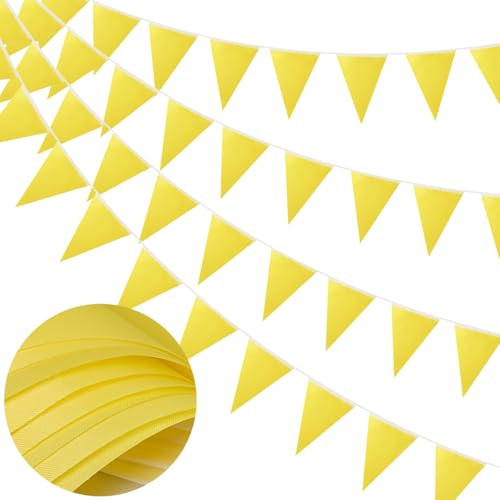 Bandierine in tessuto giallo da 20 m, con 52 bandiere triangolari impermeabili, riutilizzabili, per compleanni, matrimoni, casa, decorazioni per feste all'aperto