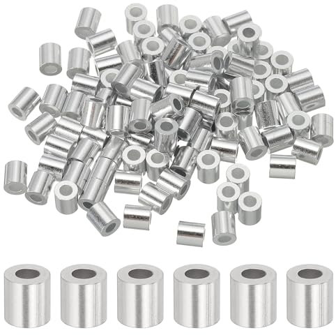 sourcing map 1/16(2mm) Aluminum Crimping Loop Sleeve, Wire Rope Stop Sleeve Round Crimp Ferrules for Wire Rope and Cable Ferrule, Silver 100Pcs