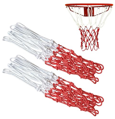 Cerioll Rete da Basket, 2 Pezzi Rete per Canestro da Basket, 3.5mm, Impermeabile, Dimensioni Standard, per Campi Scolastici, Basket, Interni Ed Esterni (Rosso E Bianco)