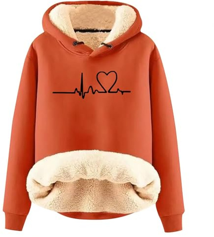 Generisch Veste longue en polaire pour femmes avec capuche pour leggings - Sweatshirt sorbet à capuche - Veste en polaire fine pour femmes, Orange, M