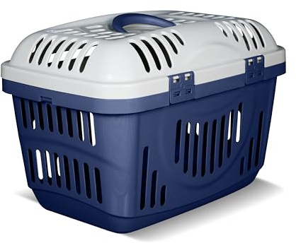 Snugsy Transportbox Katze Katzentransportbox Auto - Mit Sicherungsclips Tragegriff - Reisebox Kunststoff - 49x34x32 cm Grau Creme