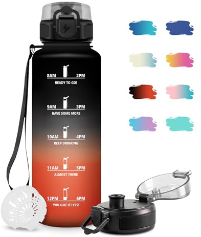 Borraccia 1,5 Litro, Borraccia Sportiva con Filtro, Bottiglia Acqua Sportiva con Indicatore del Tempo, Facile da Pulire, Borracce a Prova Di Perdite, per Bicicletta, Viaggio, Ufficio, Campeggio