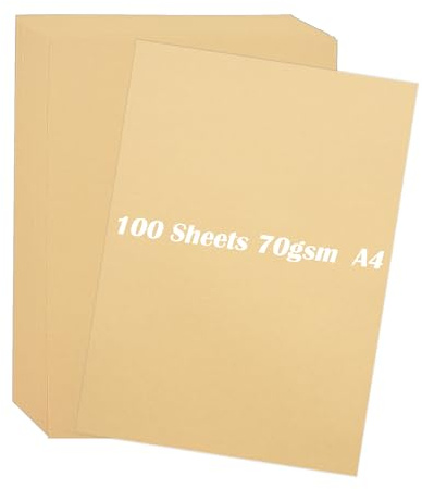 100 ark kraftpapper A4, 70 gsm, 29,7 x 21 cm, AolKee kartong för hantverk bröllopsinbjudningar, kartong hantverk, skrivarpapper A4, brun