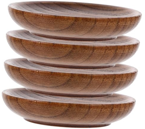 MOLUCKFU 4 pièces Set de Coupelles Sauce Vintage Bois Rondes Petites Assiettes à Dips Légères et Antidérapantes Bols à Condiments pour Sushi Ketchup et Sauces Pratiques et Compactes pour