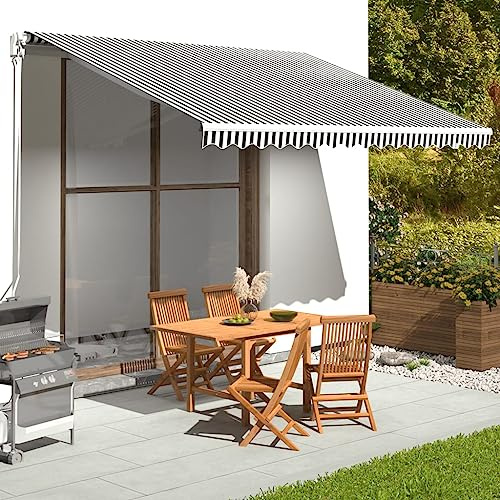 Tenda da sole manuale con braccio snodato, rivestimento per tenda, antracite e bianco, 4 x 3 m, per terrazze, balconi, esterni, montaggio richiesto