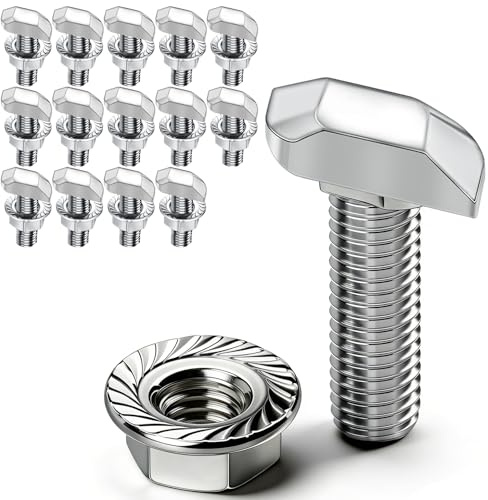 14 viti a testa martello, M6 x 25, in acciaio inox A2-70, M6, con dadi a innesto, dadi flangiati M6, per guide di montaggio solari PV, serra e profilo in alluminio per fotovoltaico