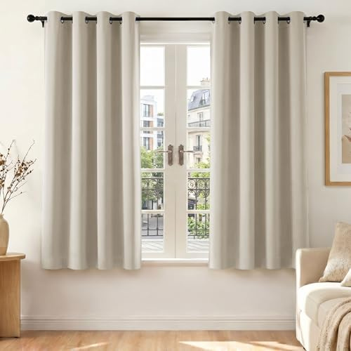 Deconovo Tende Oscuranti per Interni con Occhielli, 2 Pannelli 140x175 cm, Tende Termiche Isolanti per Camera da Letto e Soggiorno, Drappeggio Morbido ed Elegante, Avorio Sabbia